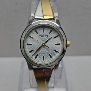 Womens Timex Watch 25mm Gold Silver Tone Round Stretch TW2R98600 New Battery